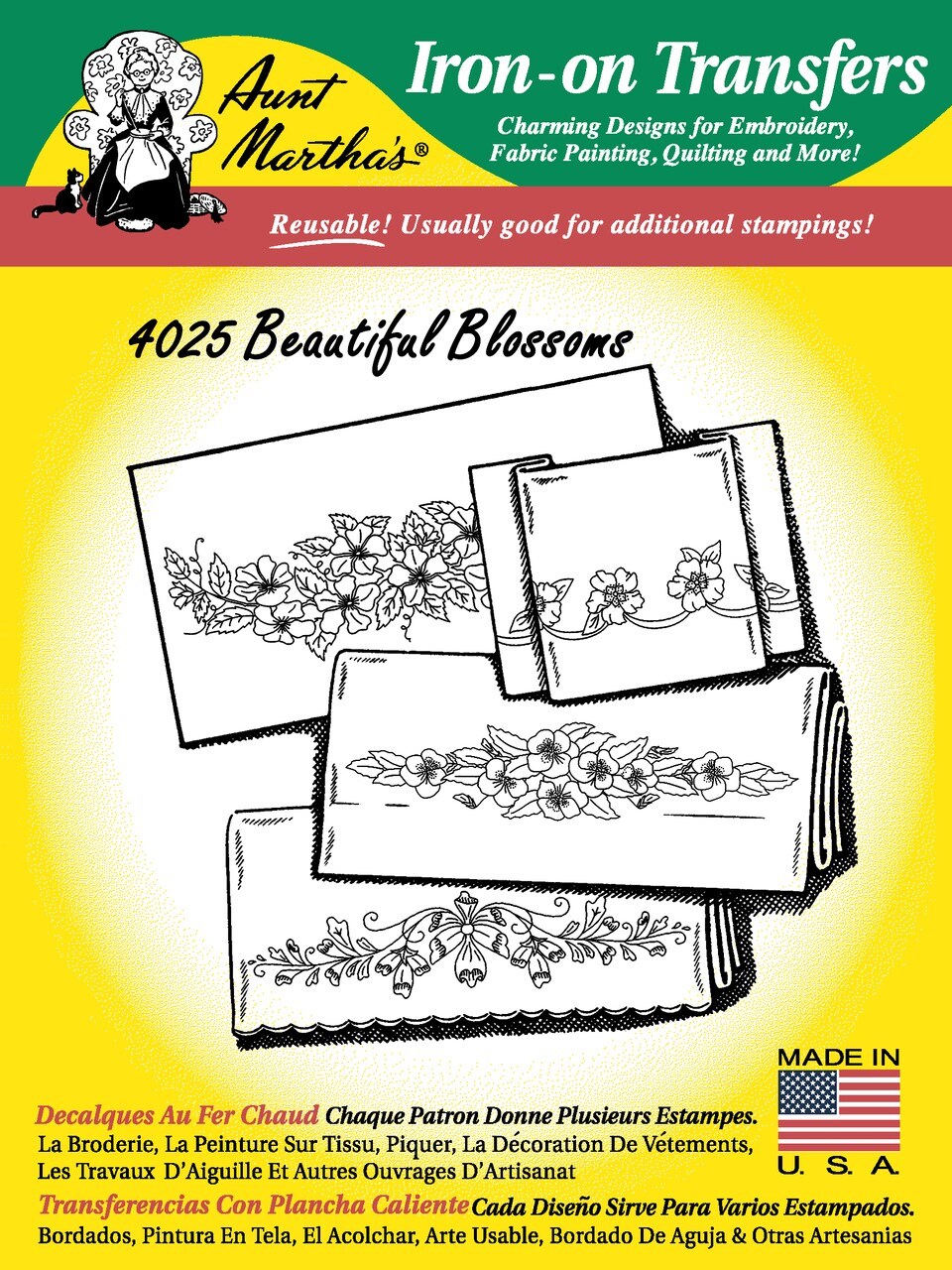 Aunt Martha's Beautiful Blossoms 4024 embroidery iron on pattern